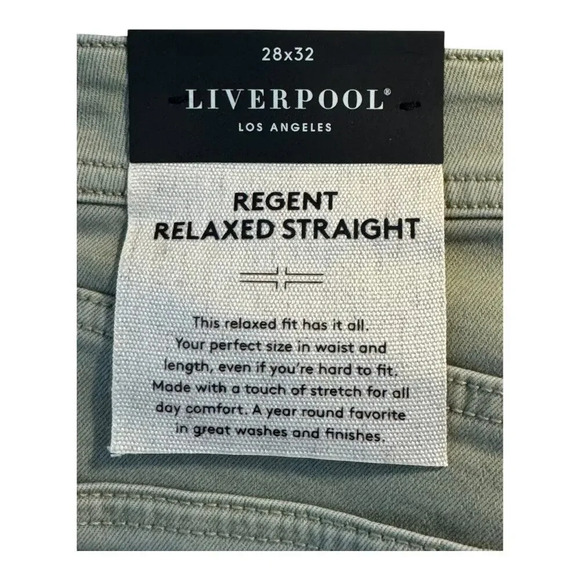 NEW Liverpool Men’s Relaxed Straight Jeans Green Size 28X32 Stretch Denim NWT - Picture 5 of 5